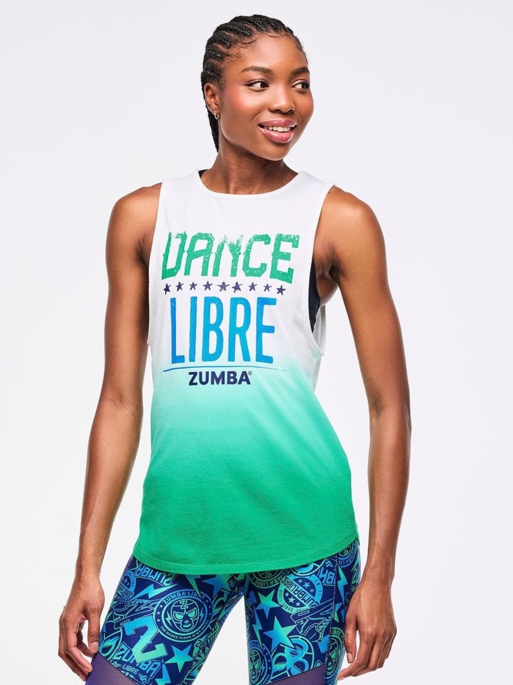 Zumba Fitness Dance Libre Ombre Tank - Green/White/Blue